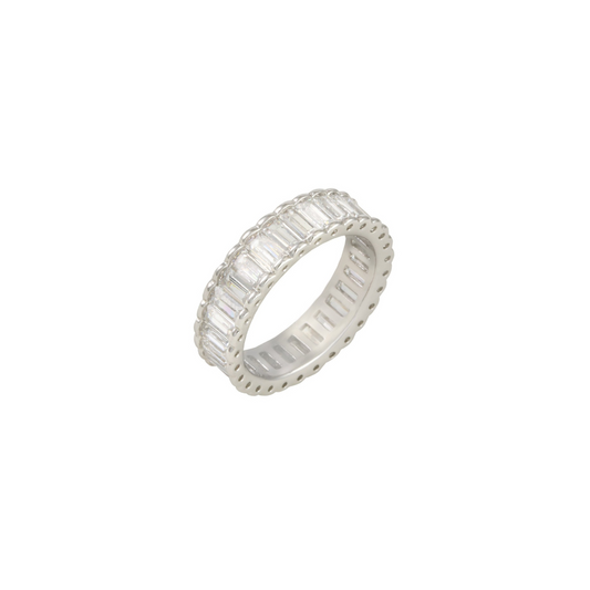 Josie CZ Diamond Baguette Wide Band Ring, Silver - Zahra Jewelry