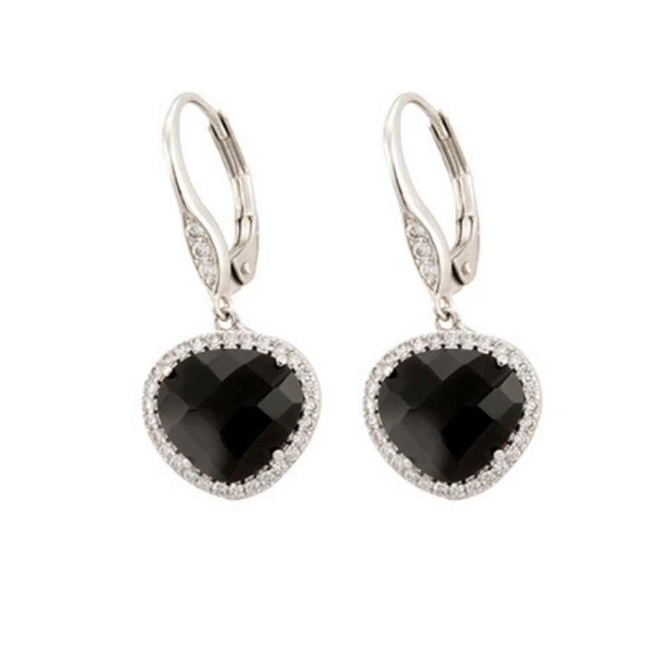 Raven CZ Onyx Pear Drop Earrings, Silver - Zahra Jewelry