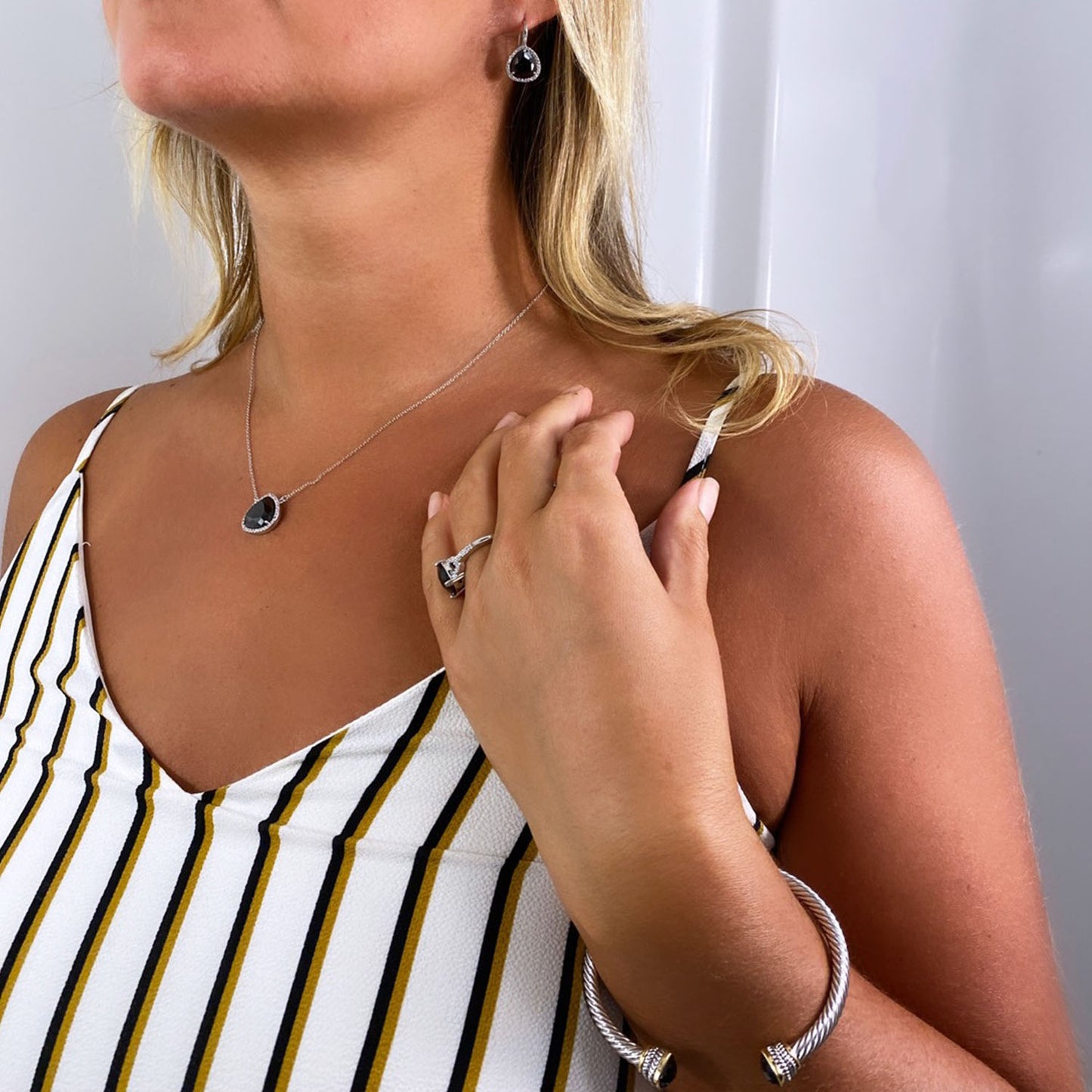 Raven CZ Onyx Pear Drop Pendant Necklace, Silver - Zahra Jewelry