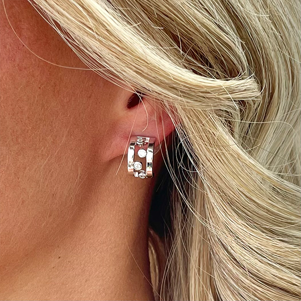 Rory CZ Diamond Huggie Hoop Earrings, Silver - Zahra Jewelry