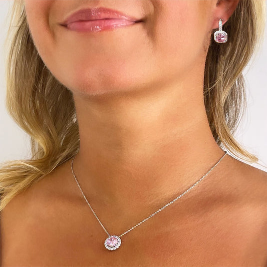 Rosa Pink CZ Diamond Set, Silver - Zahra Jewelry