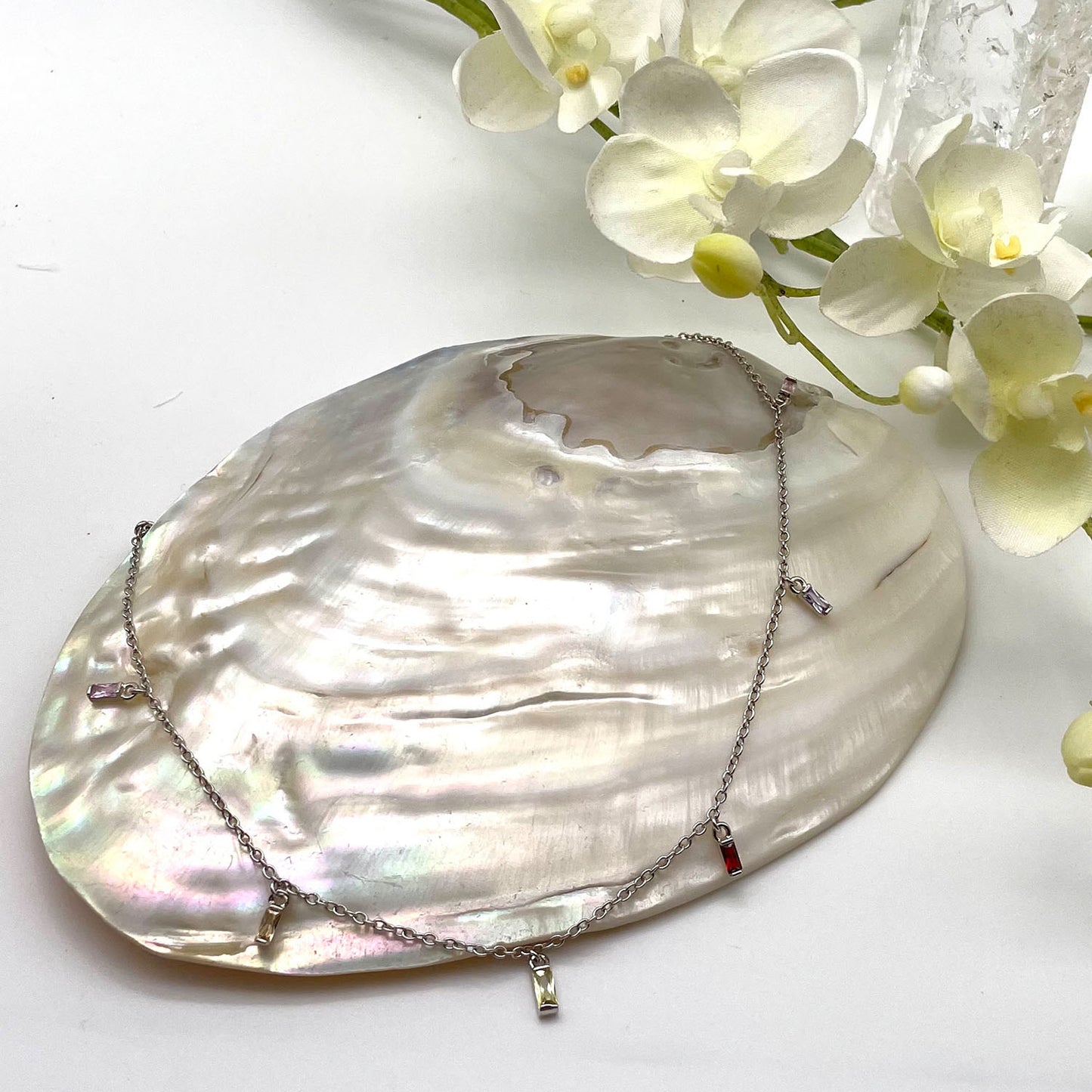 Roxy Boho Necklace, Silver with Multi-Color Gems - Zahra Jewelry