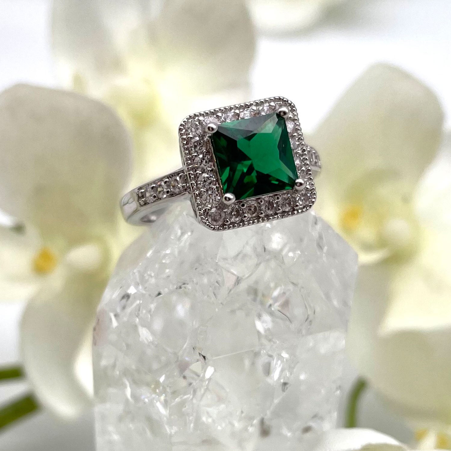 Ryan 2 Ct. Princess Cut CZ Emerald Ring, Silver - Zahra Jewelry