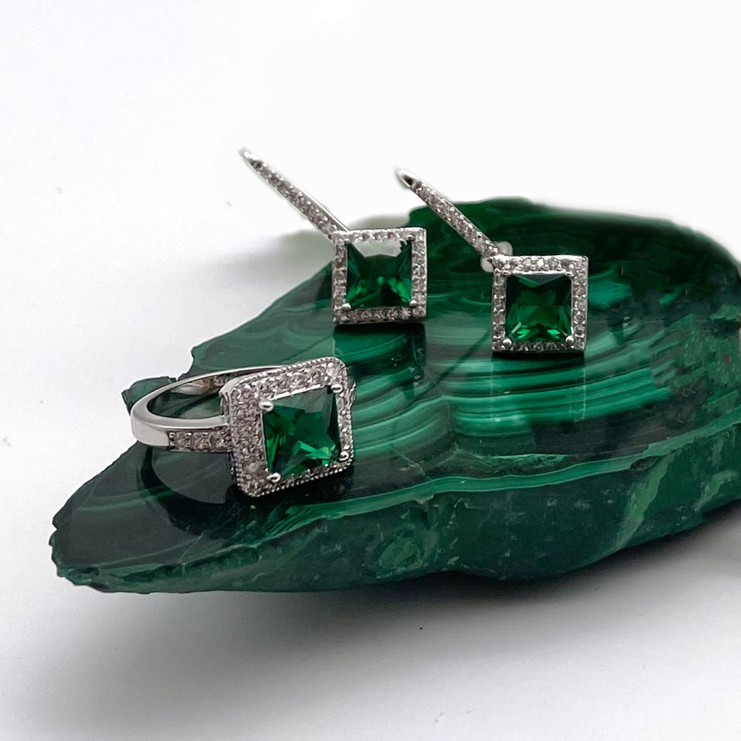 Ryan 2 Ct. Princess Cut CZ Emerald Set, Silver - Zahra Jewelry