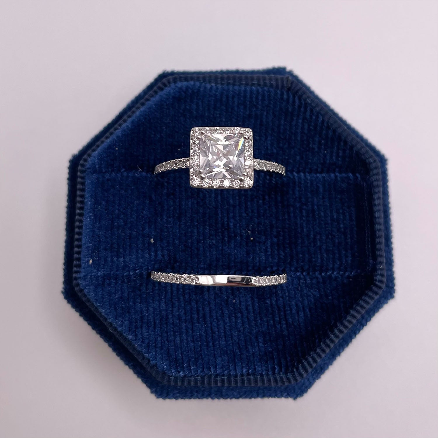Sadie 1.25 Ct. Princess Cut Ring Set, Silver - Zahra Jewelry