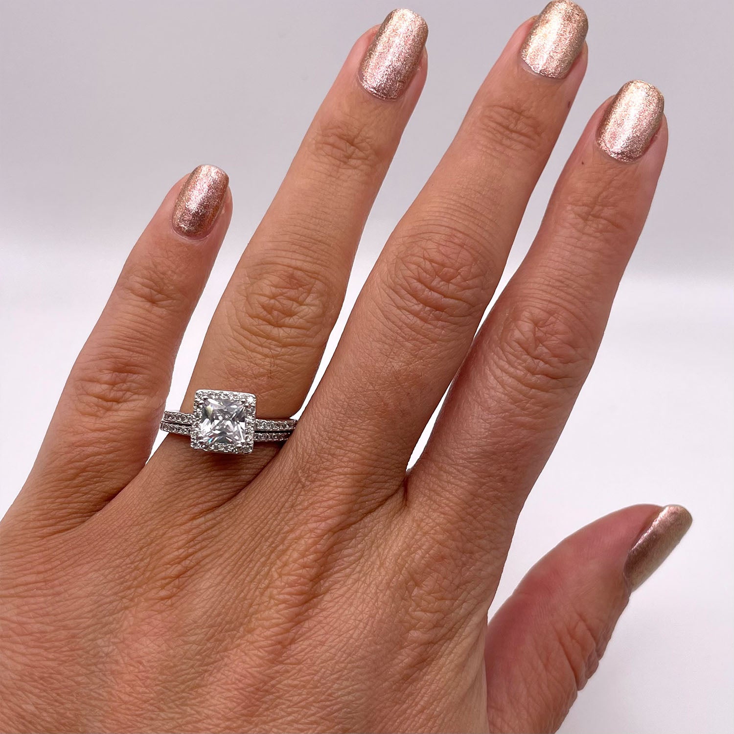 Sadie 1.25 Ct. Princess Cut Ring Set, Silver - Zahra Jewelry