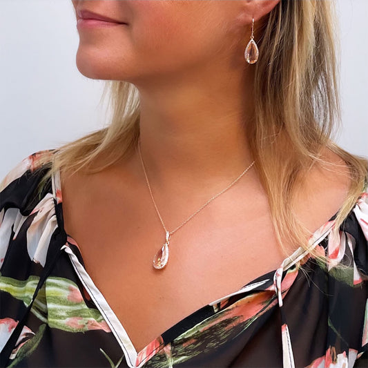 Sasha Pear Cut CZ Peach Drop Earrings, Rose Gold - Zahra Jewelry