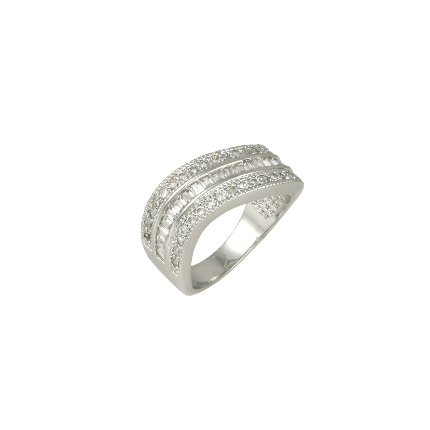 Shay 3-Row CZ Diamond Ring, Silver - Zahra Jewelry