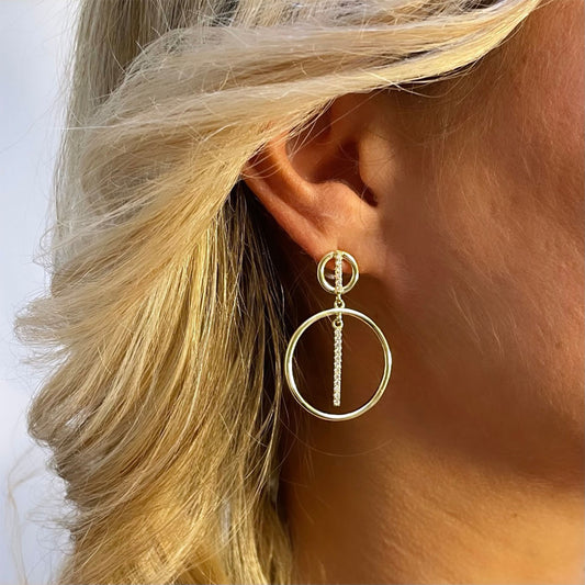 Sonya Circle Drop CZ Diamond Earrings, Gold - Zahra Jewelry
