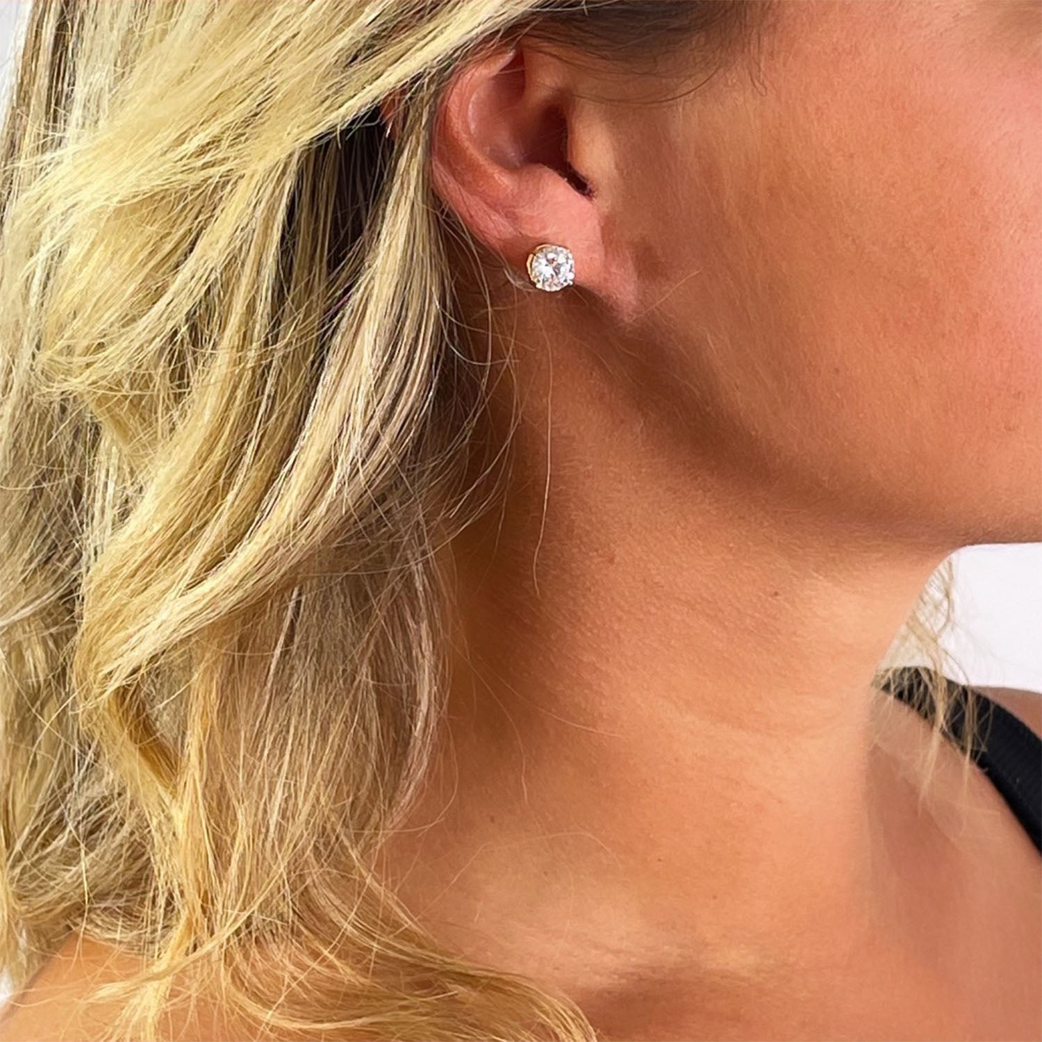 Sophie 1.5 Ct. Round CZ Diamond Stud Earrings, Gold - Zahra Jewelry