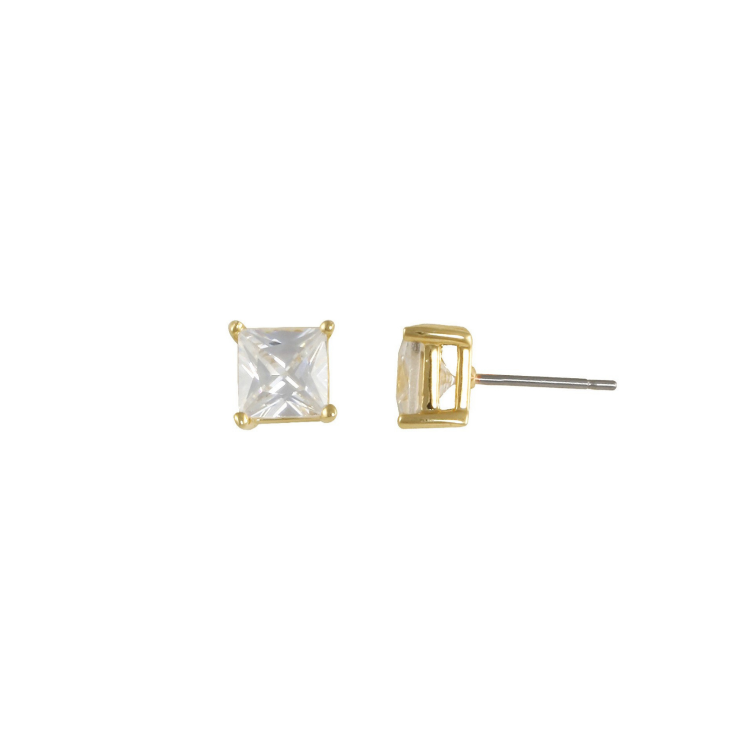 Ali 1.25 Ct. Princess Cut CZ Diamond Stud Earrings, Gold - Zahra Jewelry