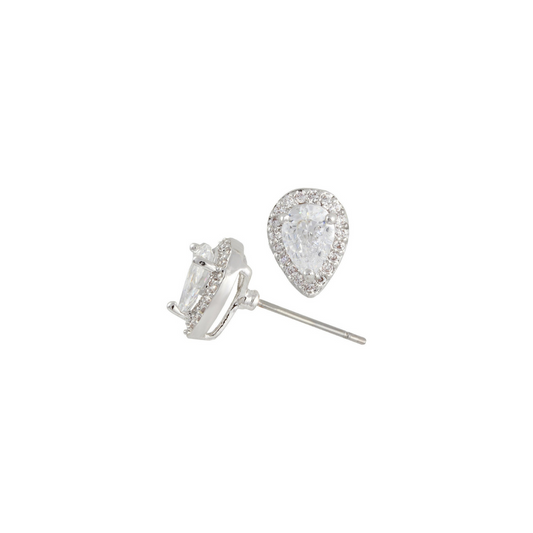 Sanaa Pear Cut .7 Ct. CZ Diamond Stud Earrings, Silver - Zahra Jewelry
