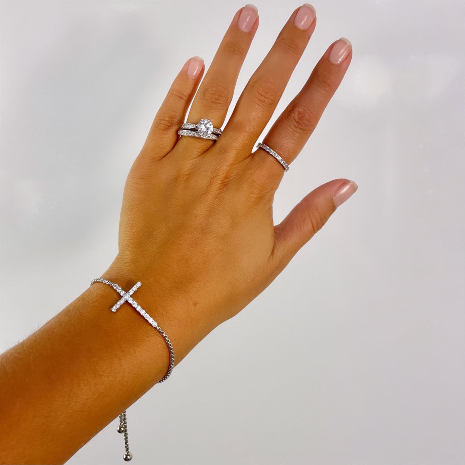 Faith CZ Diamond Cross Adjustable Bracelet, Silver - Zahra Jewelry
