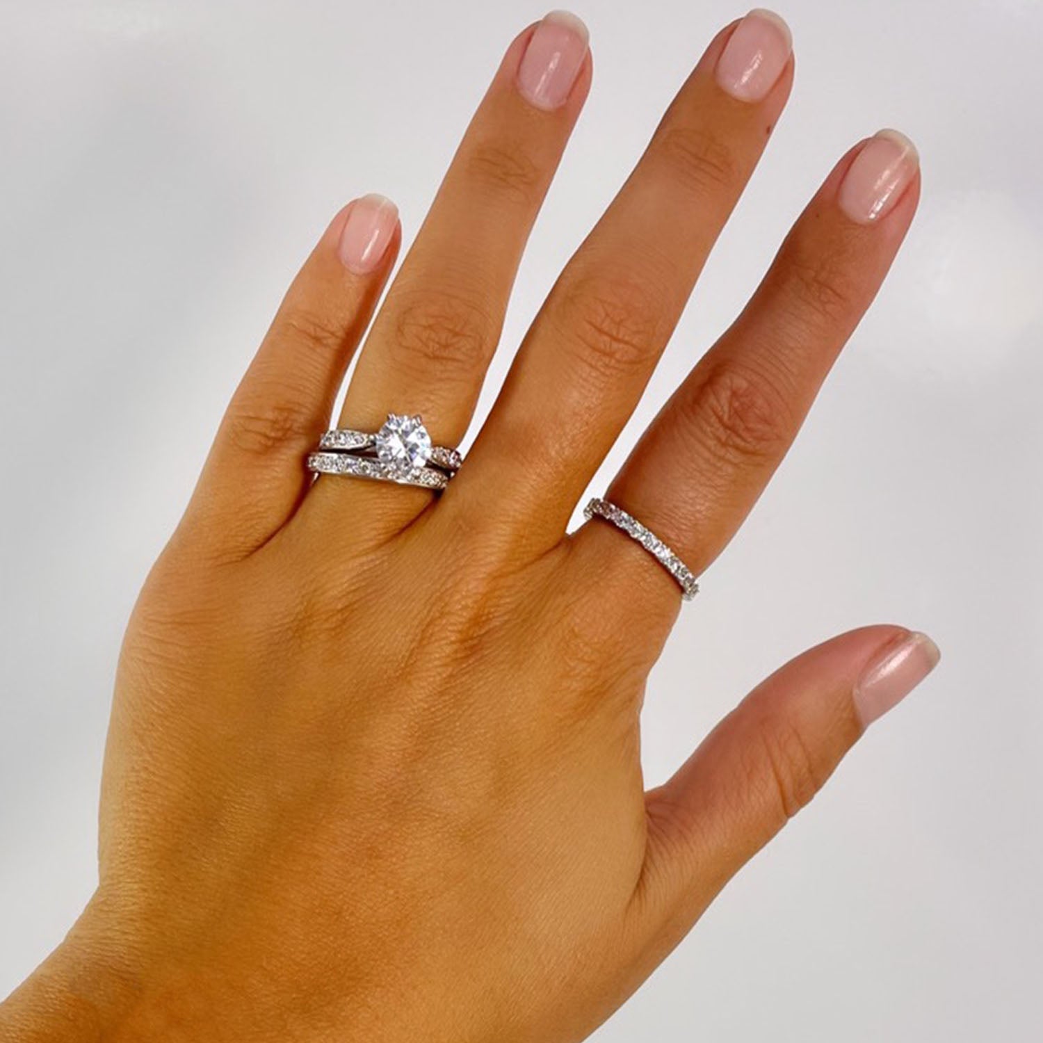 Val 2 Ct. CZ Diamond Wedding Ring Set, Silver - Zahra Jewelry