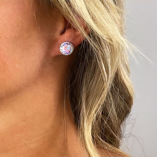 Winnie 2.75 Ct. Round CZ Opalescent Stud Earrings, Silver - Zahra Jewelry