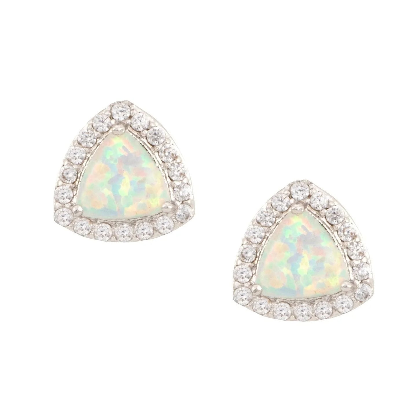 Aurora Triangle White Opal Stud Earrings, Silver