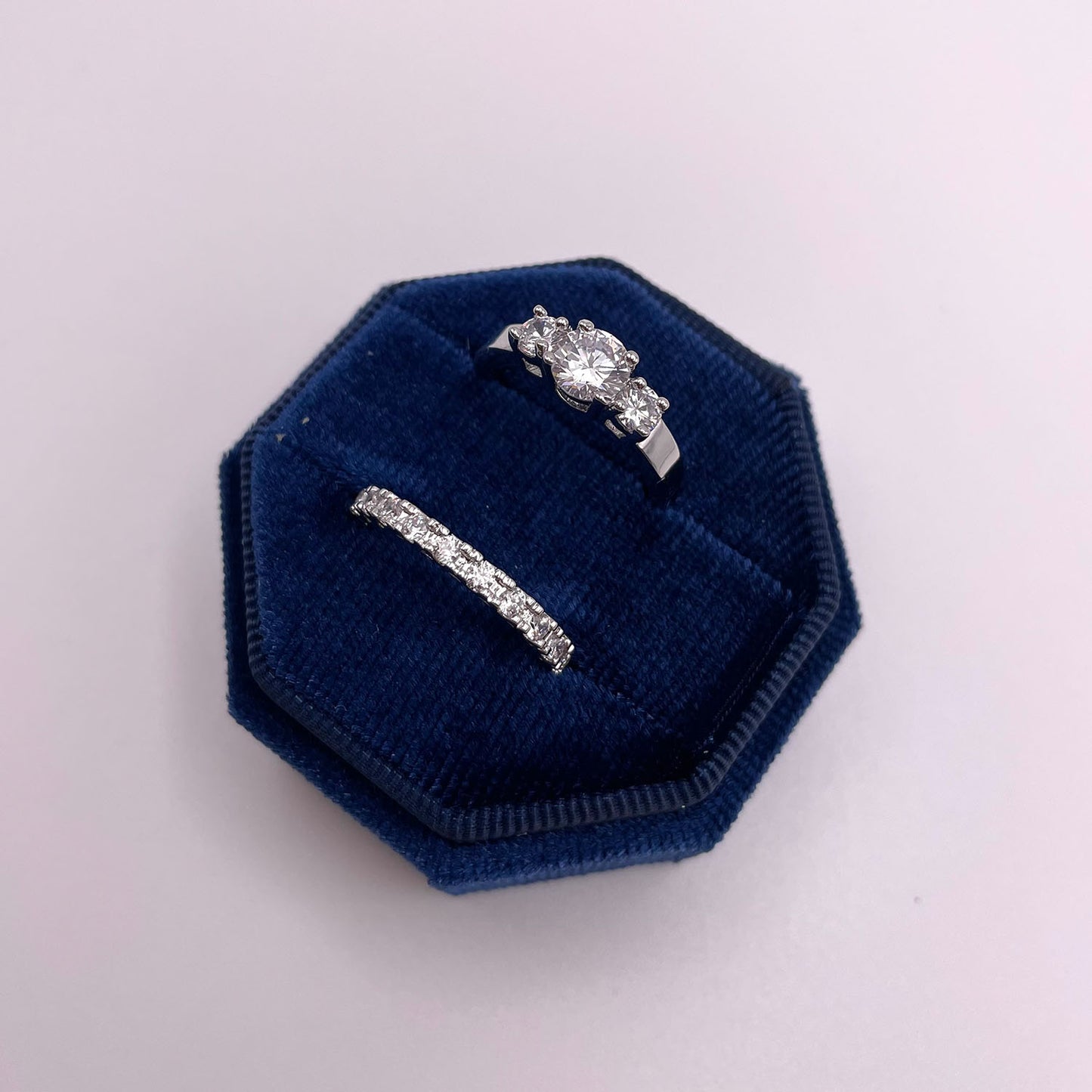 Charlotte Triple CZ Diamond Engagement Ring, Silver - Zahra Jewelry